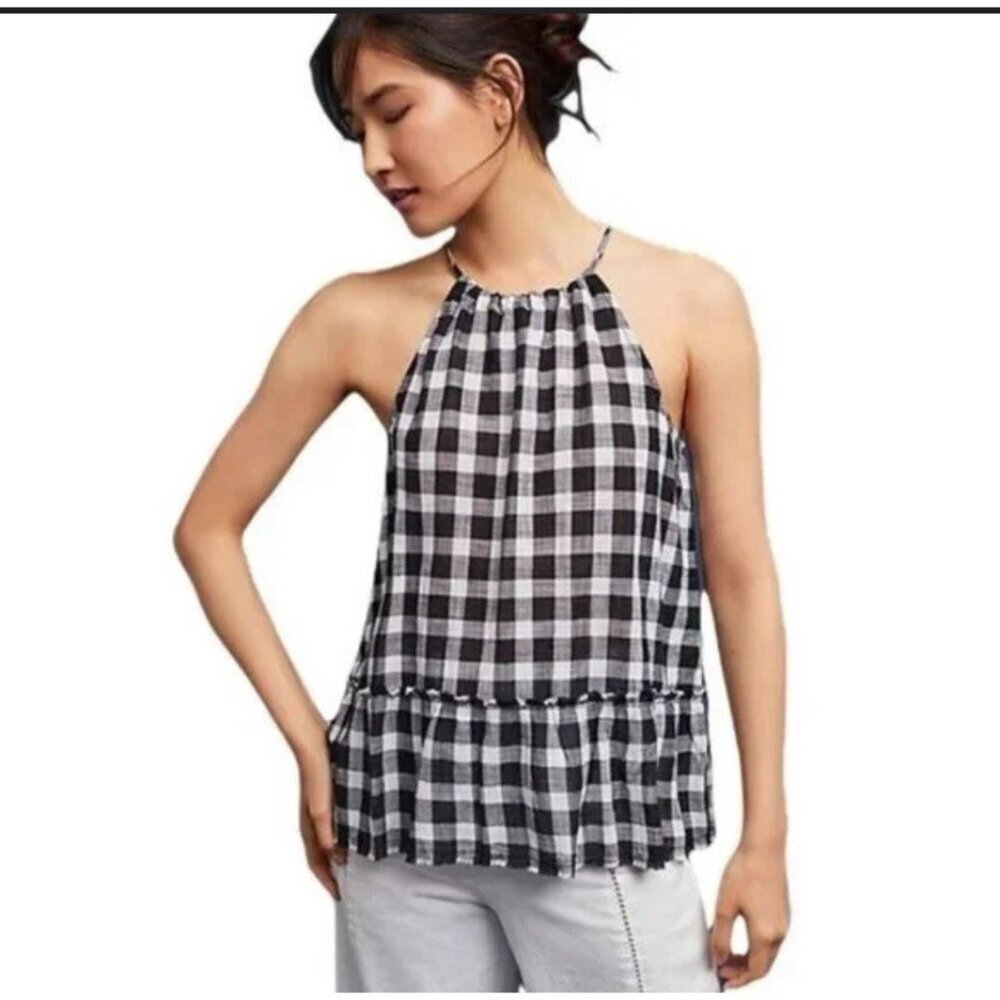 Cloth & Stone Cahaya Black White Cotton Gingham Sleeveless Top Size M Boho Beach